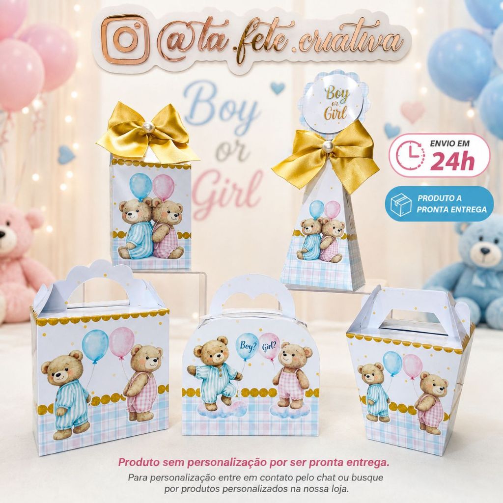 ENVIO RÁPIDO | Kit Caixinhas Lembrancinhas PRONTA ENTREGA | Chá Revelação Ursinhos Boy or Girl | PEGUE E MONTE