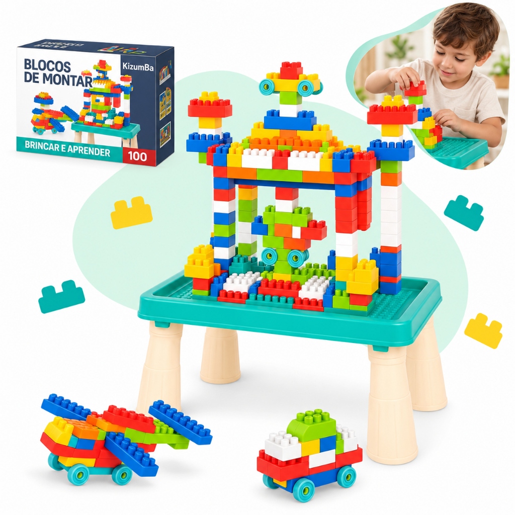 Mesa Infantil Educativa Com Blocos De Montar Interativa Coloridos Menina Menina Kizumba