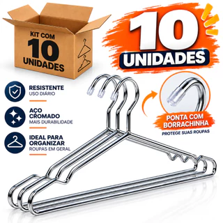 10 Cabides Tintureiro Metal Cromado Para Roupas Organizador Moda Loja