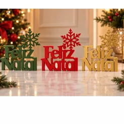 Enfeite Feliz Natal Decorativo de Mesa com Floco de Neve – Decoração Natalina 3D Letreiro