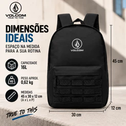 Mochila Volcom Escolar Universitária Faculdade Trabalho Espaçosa Resistente 16L