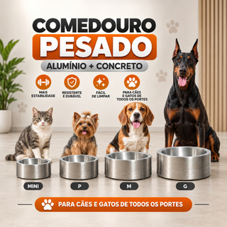 Comedouro para Gato Cachorro Alumínio Pesado Não Arrasta Vasilha para Ração Duradouro Pote Polido Pequeno Medio Pote Pet