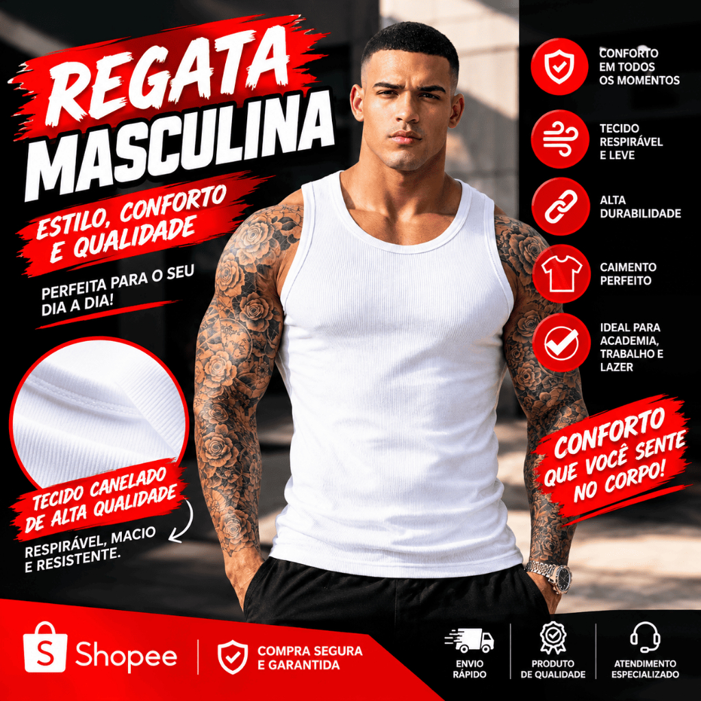 Regata  Masculina Canelada Academia Cavada Algodão Premium Fitness Musculação Confortável