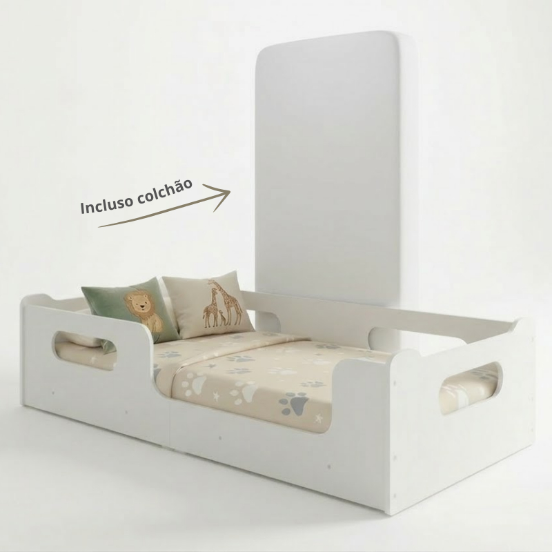 Mini Cama Infantil Encanto Montessoriana Para Colchão D18 Menino Menina Branco Em MDF Quarto Infantil - AV