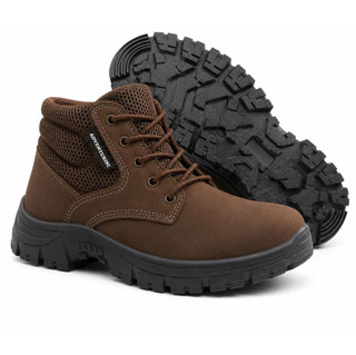 Coturno Bota Masculina Adventure para Trabalho Resistente Confortável Macio Segurança Cano Médio com Cadarço Ajustavel