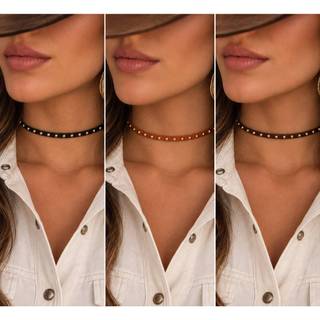 Chocker de camurça caramelo/marrom ou preta com tachas dourada 🌵wester cowntry 🌵 Colar Boiadeira lançamento Courinho B03