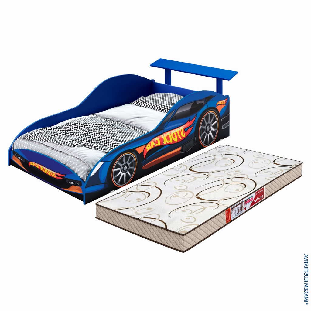 Imagem Cama Infantil Carro Stock Car com Colchão Design Esportivo Antiumidade Adesivos Premium