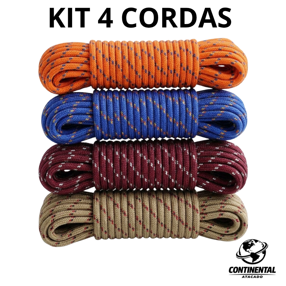 Kit 4 Cordas Multiuso 10mm x 10m Resistentes para Carga Amarração Camping Varal e Fixação