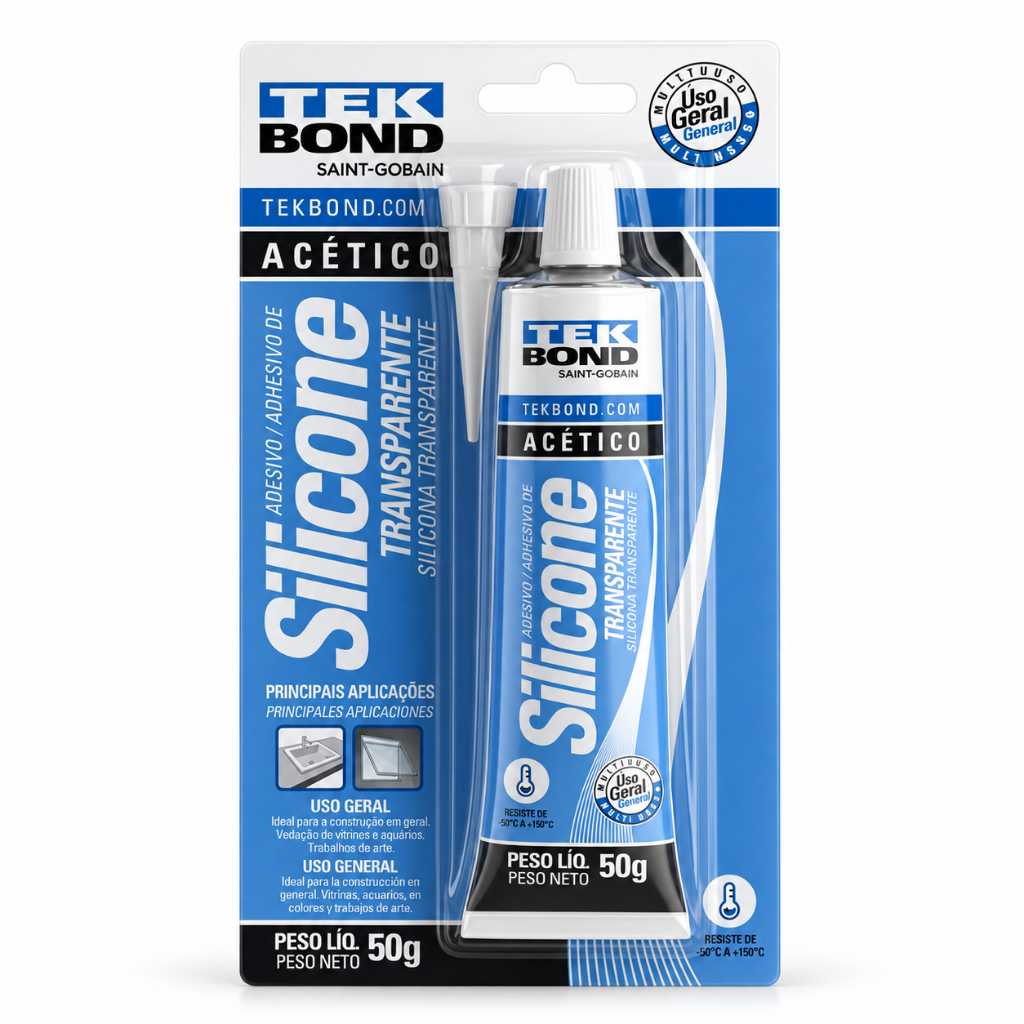 Silicone Acético Transparente Tekbond 50g Adesivo Selante Incolor