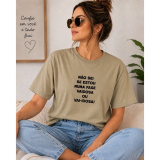 Camiseta Feminina Caqui Estampada Frase Divertida T-Shirt Casual Moda Feminina
