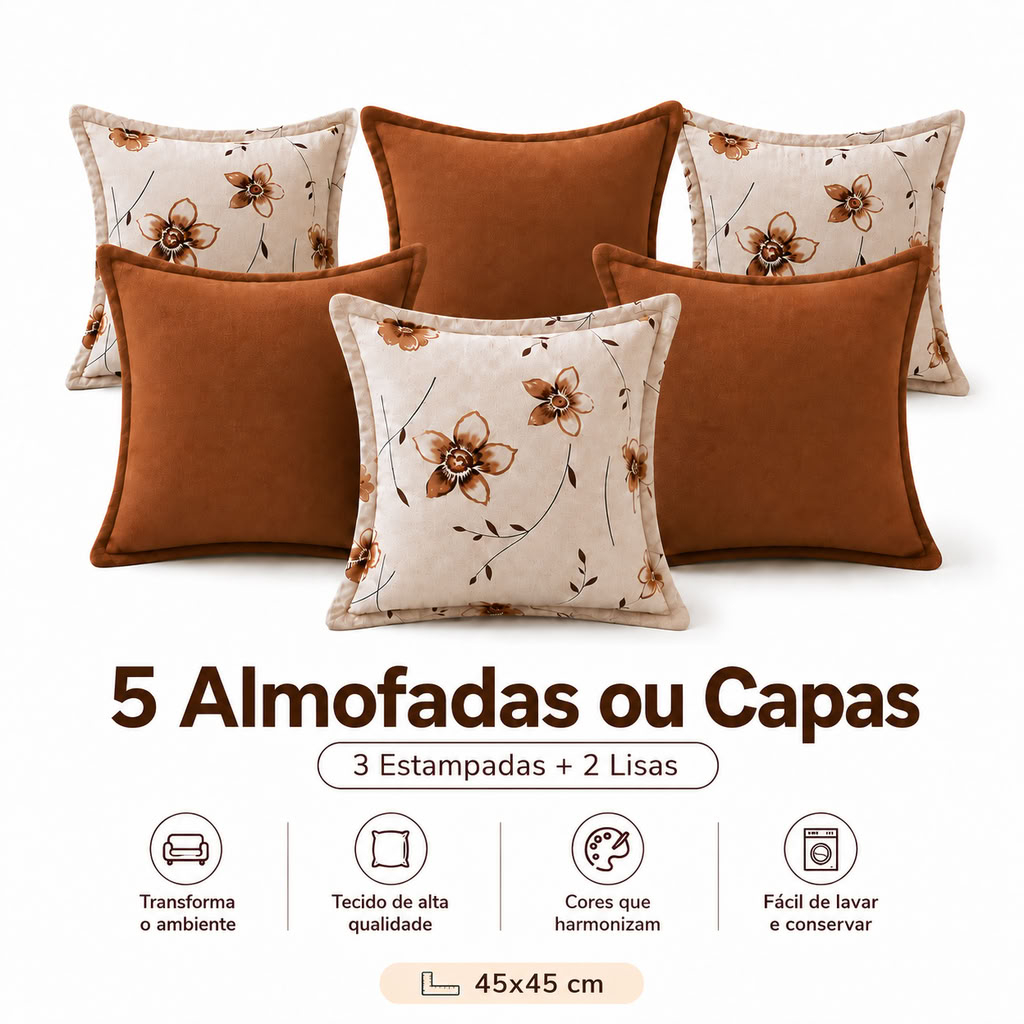 5 Almofada ou Capa Fibra/Espuma 45x45 cm – Rústico