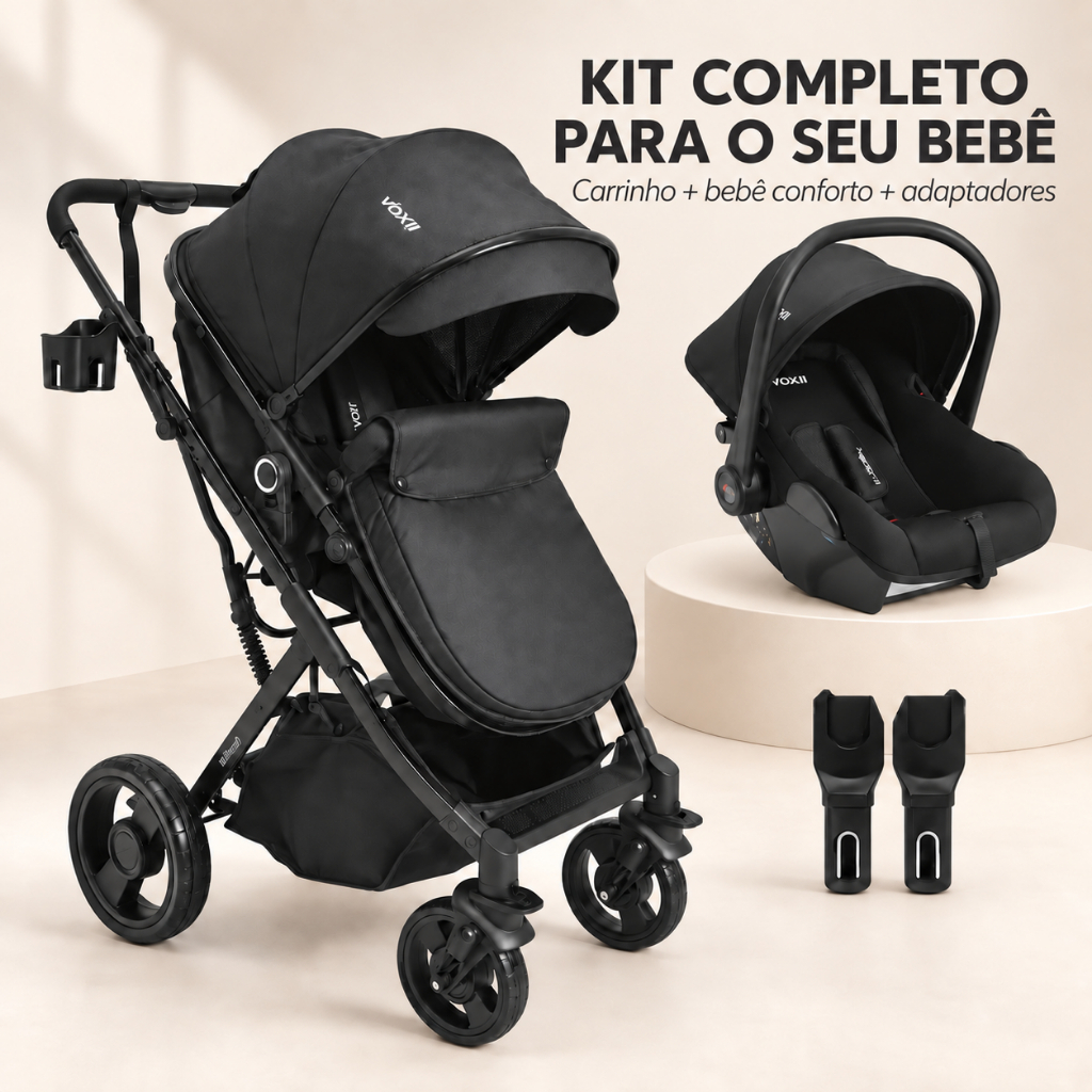 KIT CARRINHO VOX II + BEBÊ CONFORTO COLINHO KIDDO WHOOP + ADAPTADORES