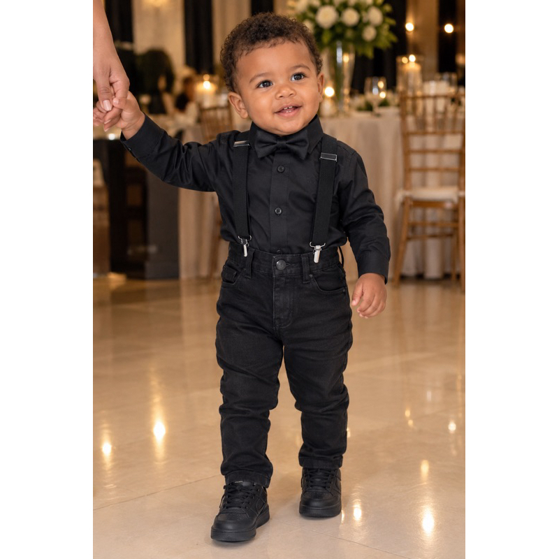 Conjunto Infantil Todo Preto Para Bebê Menino Infantil e Juvenil Com Camisa Social Modelo Festa