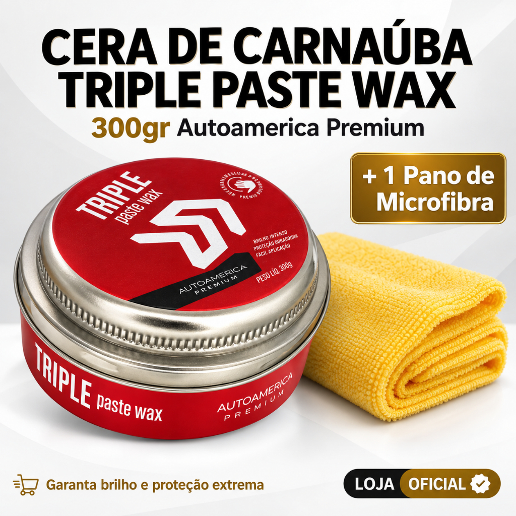 Kit Cera Carnauba Triple Paste Wax 300g Autoamerica + Pano De Microfibra Para Polimento E Espelhamento Automotivo