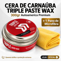 Kit Cera Carnauba Triple Paste Wax 300g Autoamerica + Pano De Microfibra Para Polimento E Espelhamento Automotivo