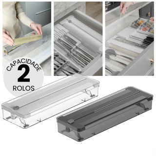 Organizador de Rolos Duplo e Cortador de Plástico Filme Papel Alumínio Manteiga Ou 37cm x…