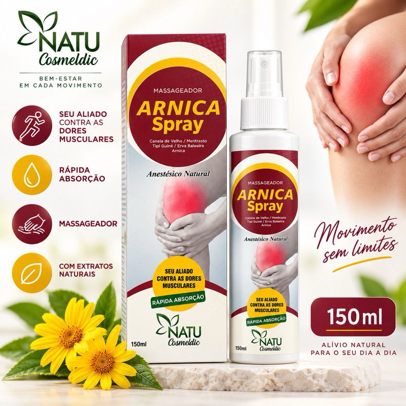 Arnica Spray Natu Cosmedic 150ml Massageador Corporal Rápida Absorção.