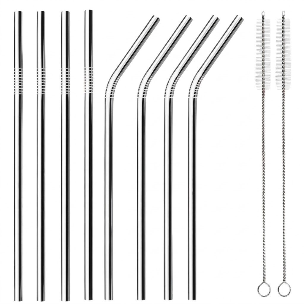 Combo 4/8 Canudos Aço Inox Reutilizáveis com Escova de Limpeza Ecológico Laváveis