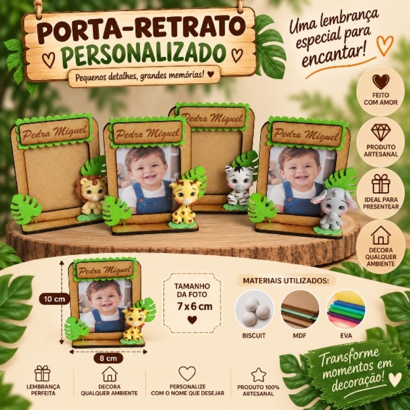 Mini Porta-Retrato Safari Personalizado | Lembrancinha Infantil Mdf