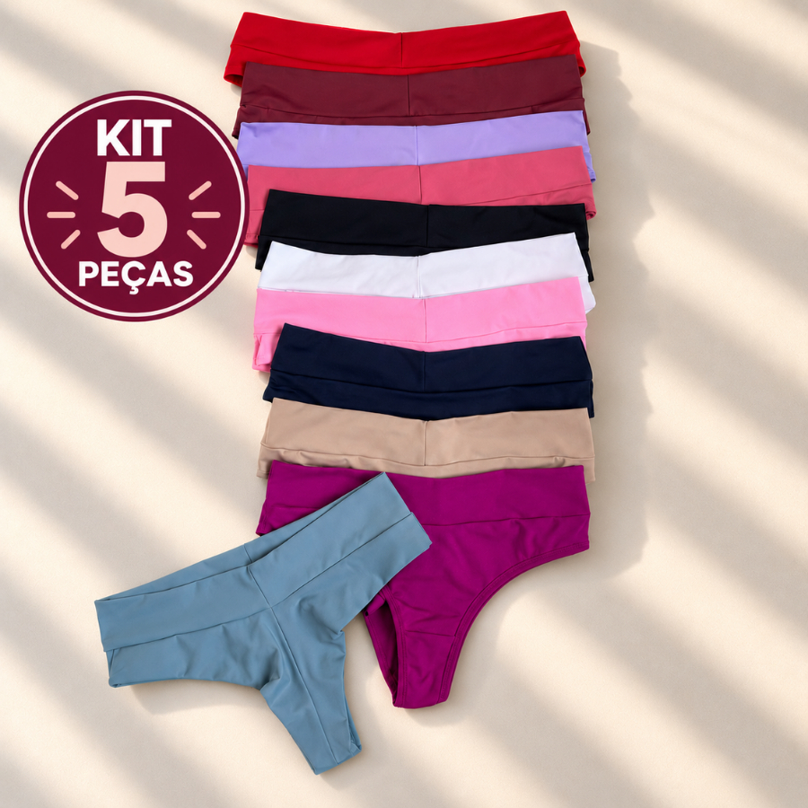 Kit 5 Calcinha Tanga Lingerie Conforto Fio Duplo Lorena