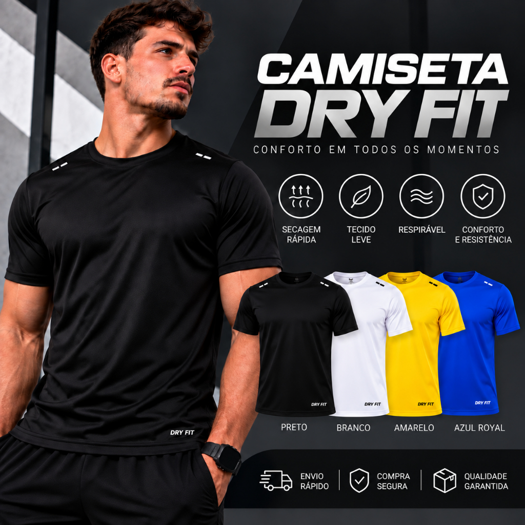 Camiseta Dry Fit Masculina Academia Treino Corrida Fitness Leve