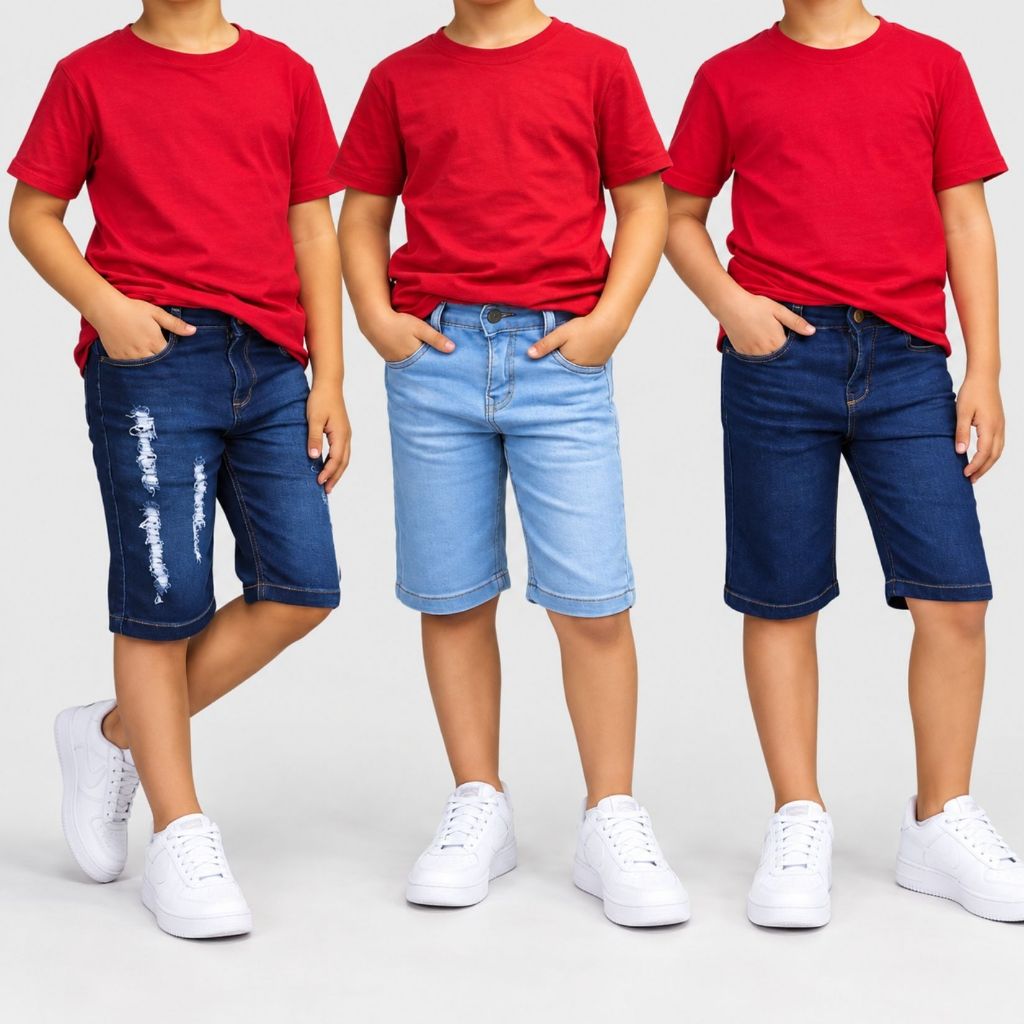 Bermuda Jeans Masculina Infantil Juvenil Elastano  4 a 16 Anos Slim Confortável Menino Short