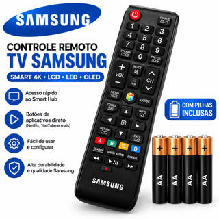 Controle Remoto para TV Samsung Smart 4K LCD LED OLED com Pilhas Smart Hub Universal Compatível
