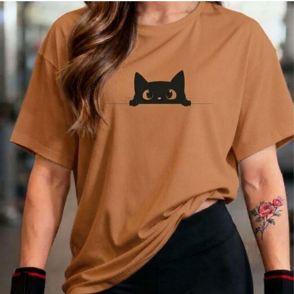Camisetão T-shirt Oversized 100% Algodão Feminina Gym Treino Academia Fitness Musculação Gatinho