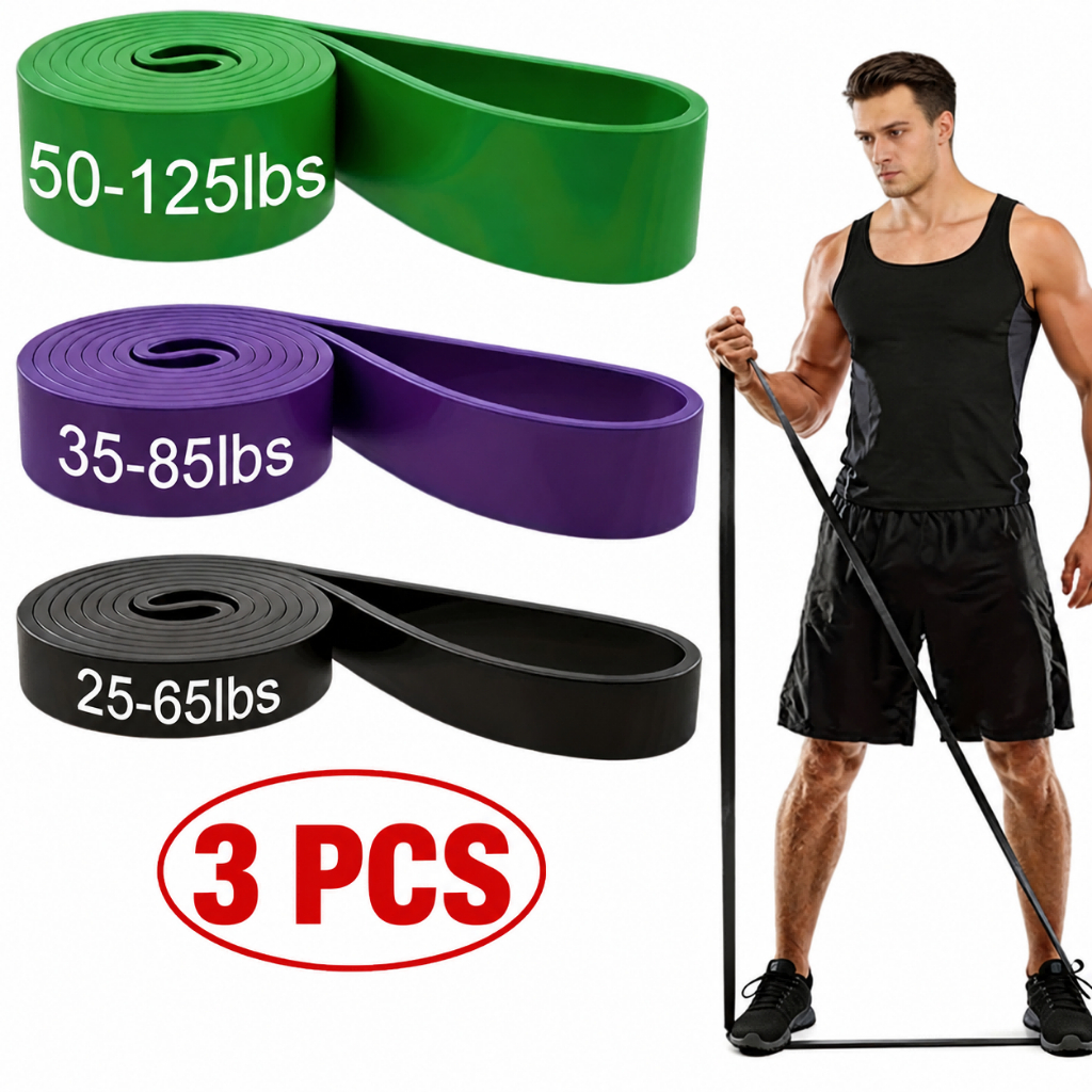 Kit 3 Elástico Super Band de Borracha Extra Forte para Crossfit, Faixas de Resistência para Treino