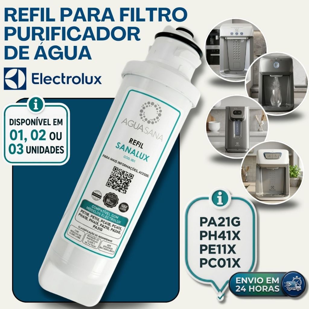 Refil Purificador Electrolux Acqua Pure Compatível Filtro PA21G PA31G PA26G PE11X PE11B