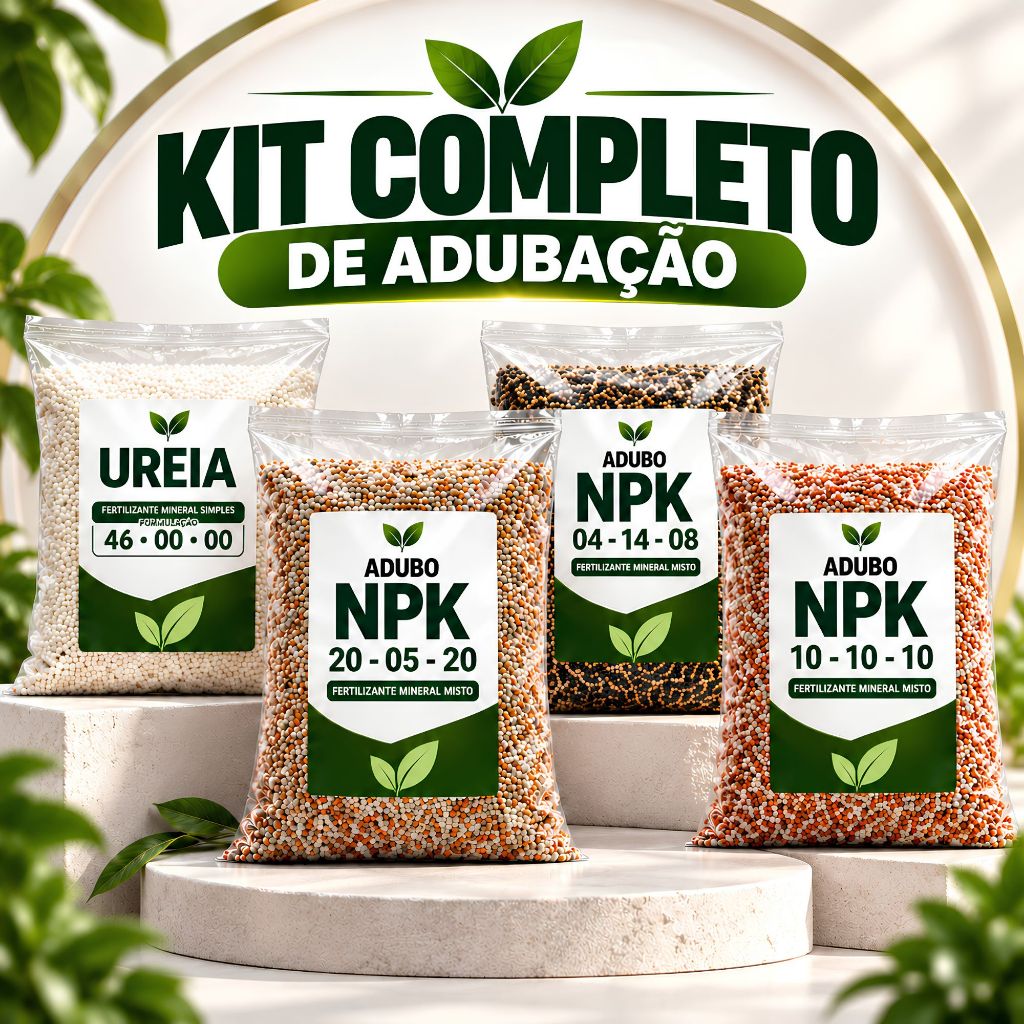 Kit Adubo Ureia + NPK Nutrição Completa para Plantas Horta Jardim Flores e Frutíferas