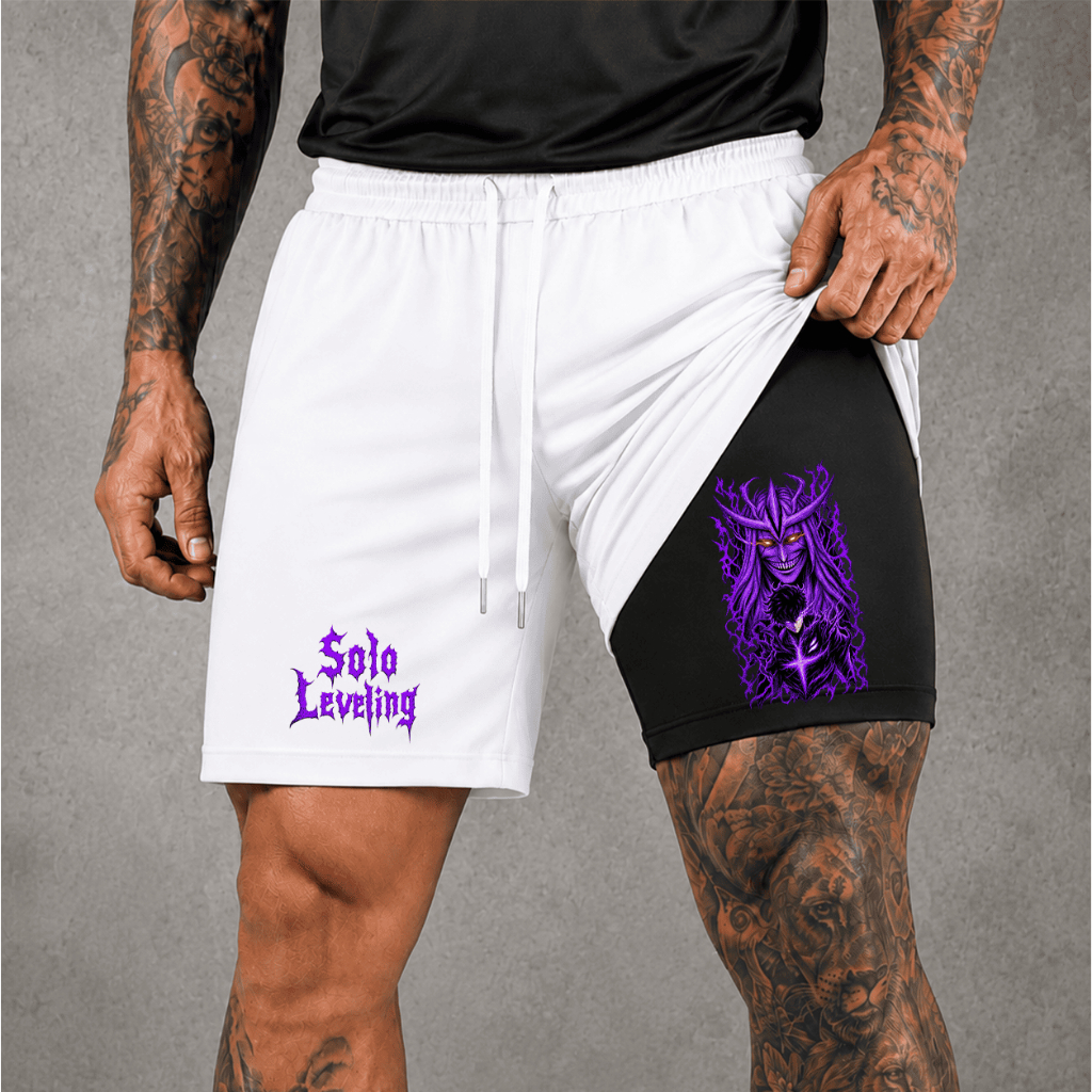 Short Masculino Bermuda 2 em 1 Plus Size Compressão Dry Fit Respirável UV Casual Treino Dia a Dia Academia Anime