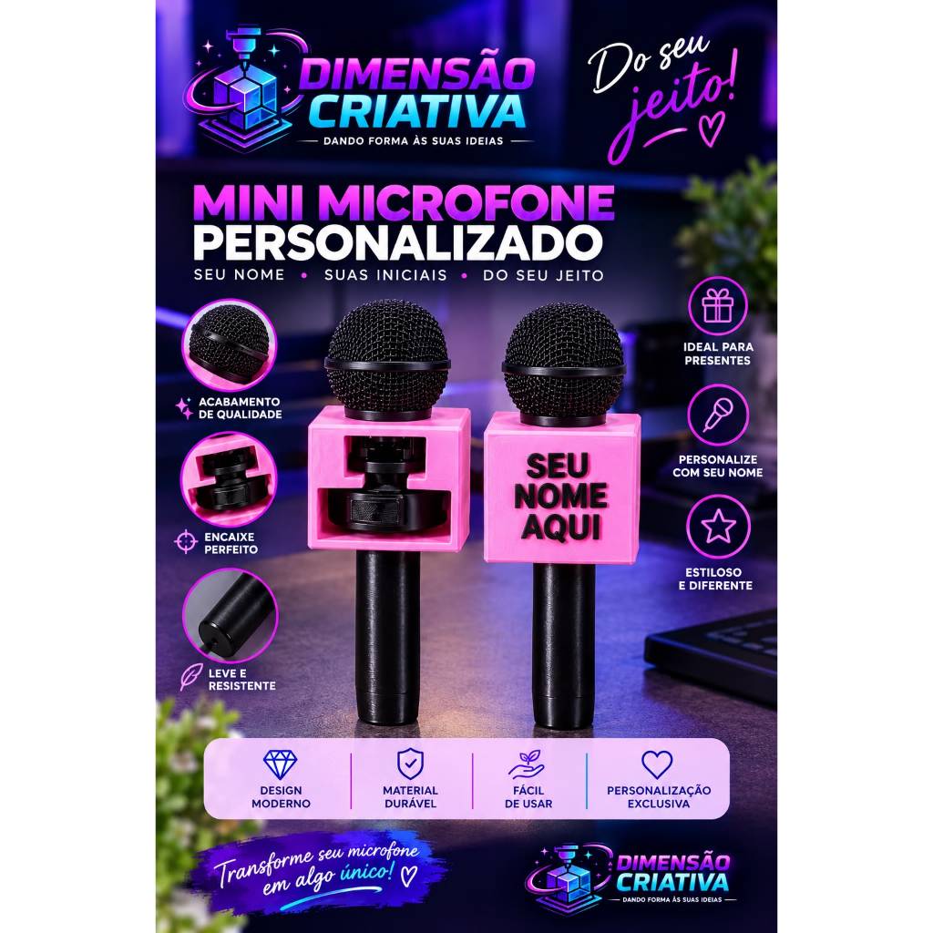 Adaptador Universal Lapela Mini Microfone Para Celular E Câmera Personalizado em Impressão 3D