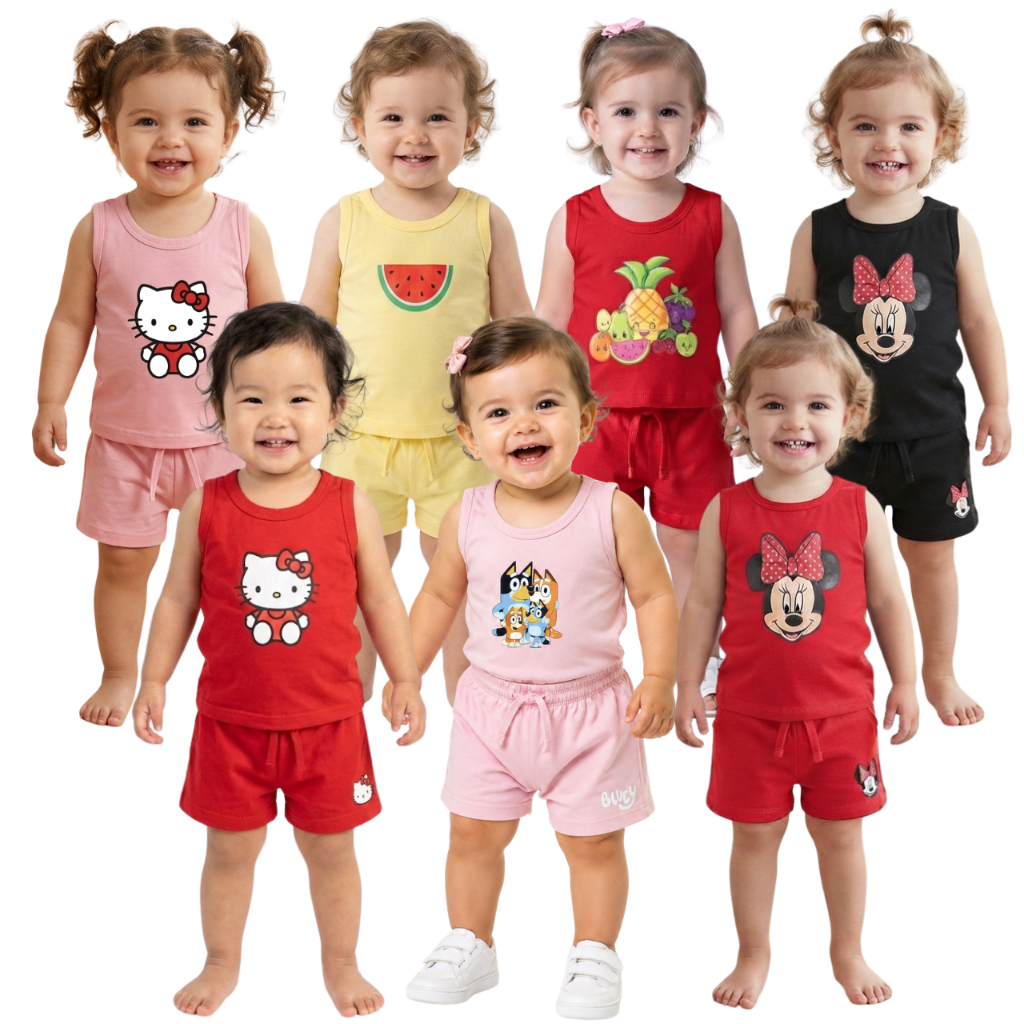 Kit 3 Conjuntos Infantil Bebê Menina Algodão Short Camiseta Recém Nascido até 2 anos