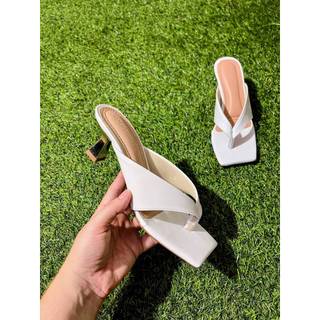 Tamanco Feminino Salto Taça 6cm com Tiras Cruzadas Branco Bico Quadrado Elegante Confortável Moda Casual Lançamento 2026