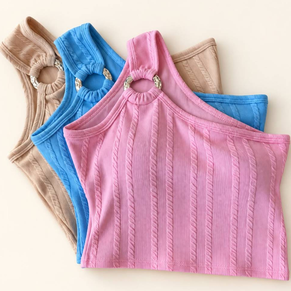 Kit De 3 o 1 Croppeds Femenino Com Bojo-Argolha, Elegante, Tecido Confortavel Respiravel e Macio