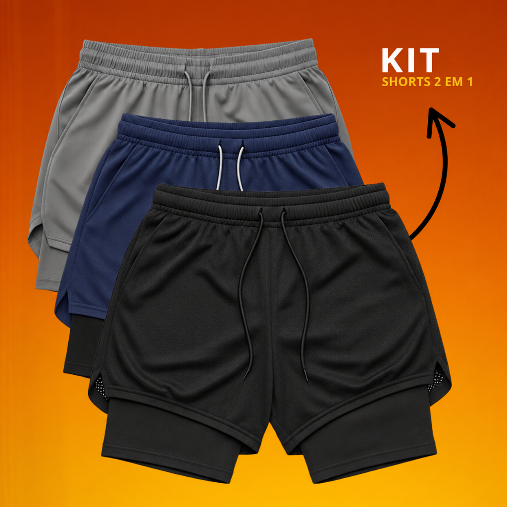 Kit Bermudas de Academia 2 em 1 Masculinas  Alta Performance e Conforto Total