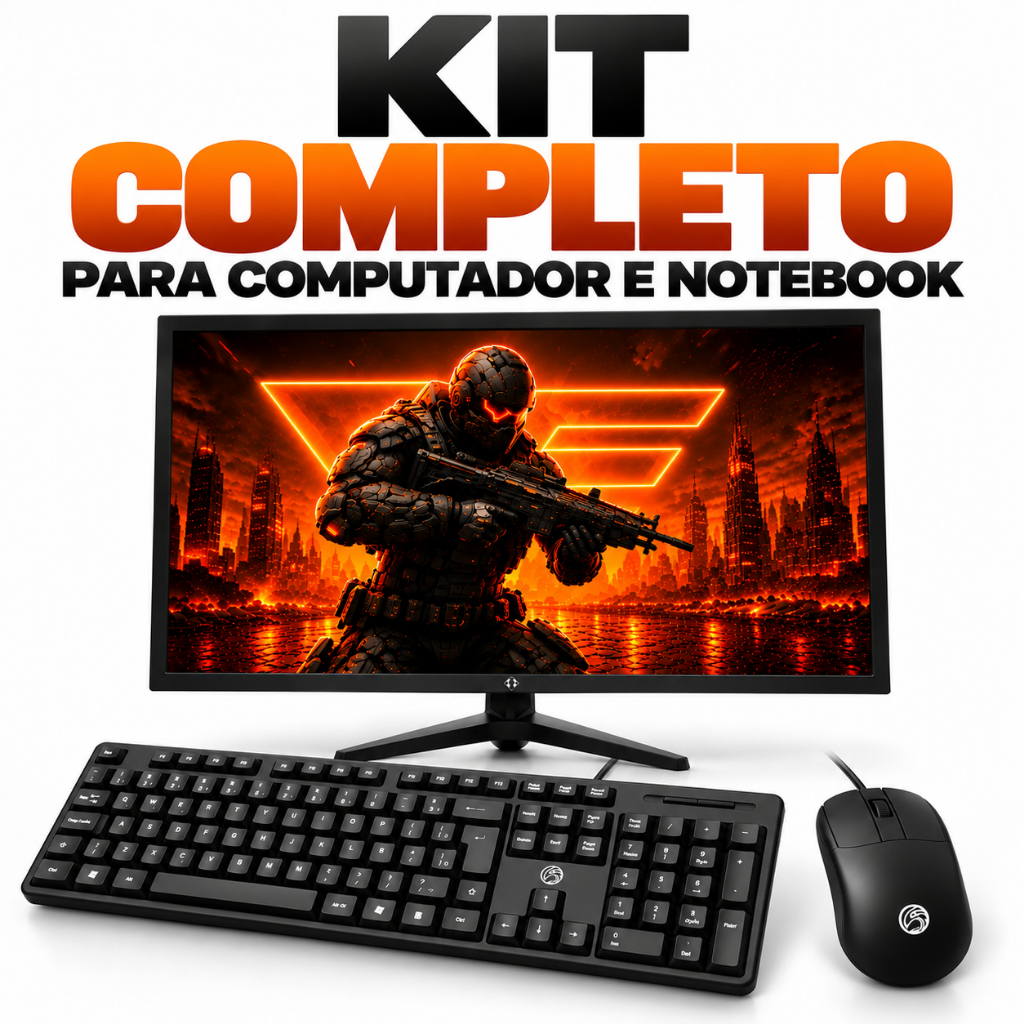 KIT MONITOR TECLADO E MOUSE USB COMPLETO 24 20 17 15,4 POLEGADAS PARA PC COMPUTADOR NOTEBOOK ESCRITÓRIO