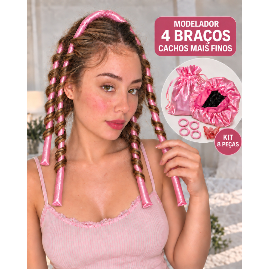 Kit Cachos Finos Sem Calor Com Touca Faixa Dupla Face | Modelador para Cabelo Ondulado Sem Frizz