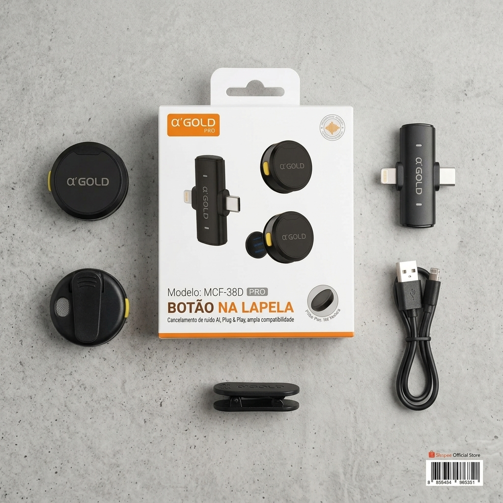 Microfone de Lapela sem Fio MCF-38D - Alta Definição, Redução de Ruído, Compacto e Portátil