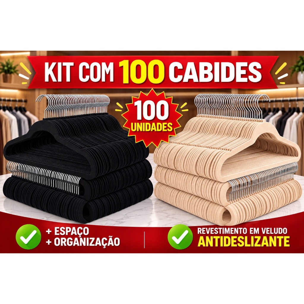 Kit 25/50/75/100 Cabides Veludo Preto Bege Organizador Adulto Para Roupas Ultrafino Resistente Antideslizante 360° Slim