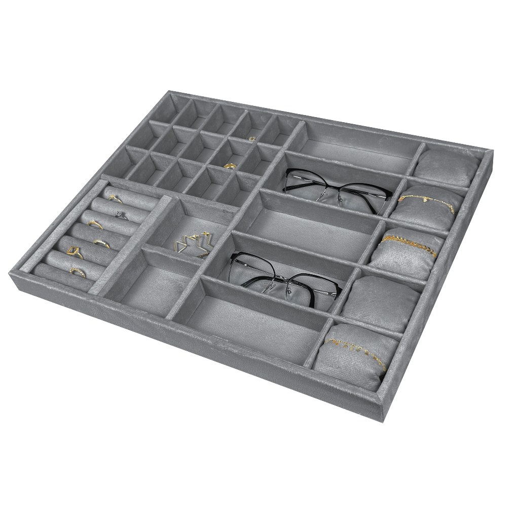 Bandeja Porta Joias Gaveta 45x35cm Mdf Veludo Suede Organizador Óculos Relógios Bijuteria Reluzart