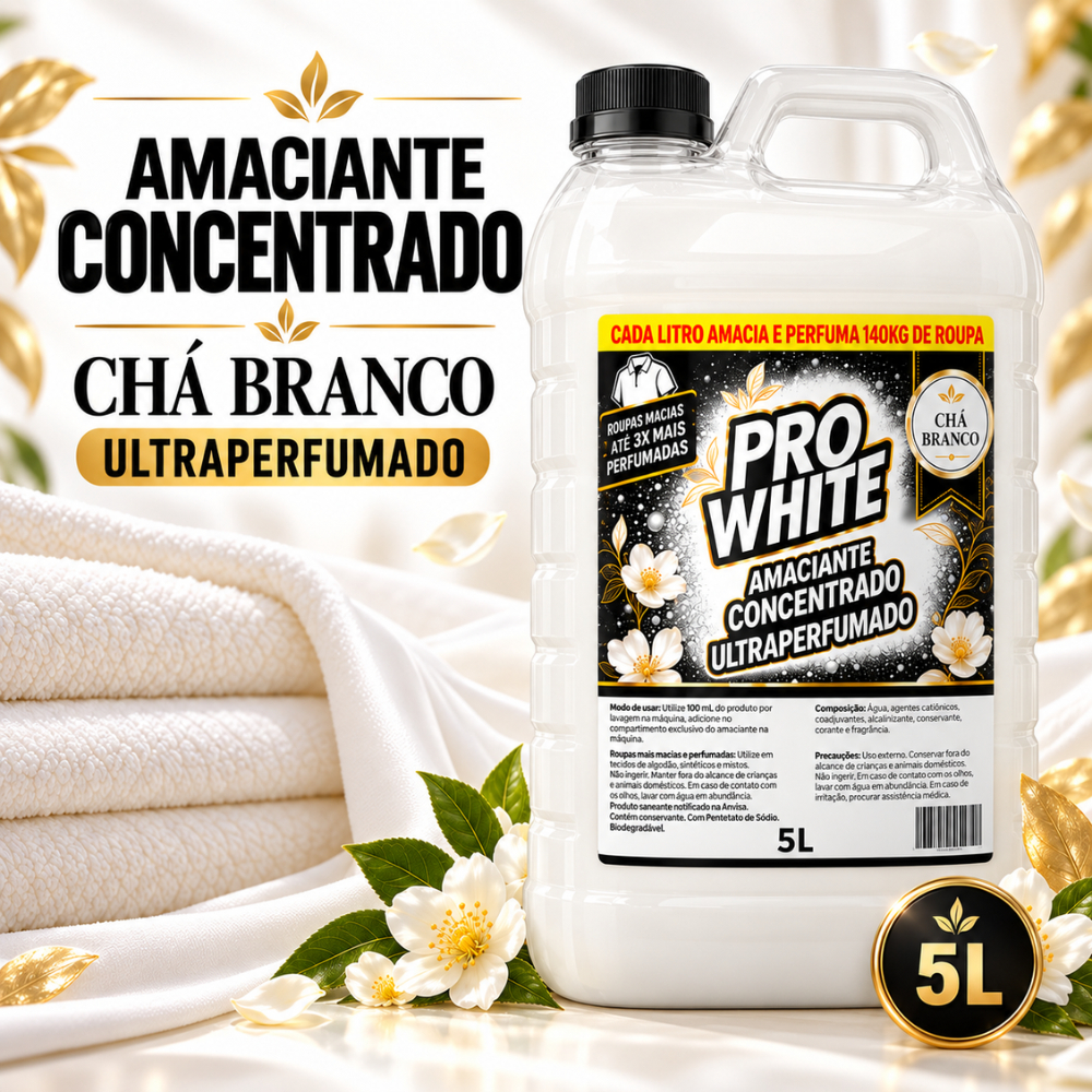 Amaciante Concentrado Perfumado Roupas Macias Pro White 5L Chá Branco