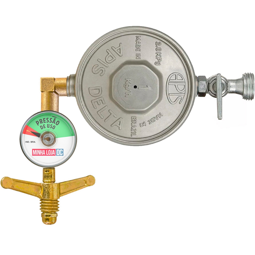 Regulador Registro De Gás 1kg/h Saída 1/2" Horizontal deitado Pouco Espaço + Manômetro