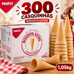 300Un de Casquinha Biscoito Extra Marvi 1,05kg para Sorvete Cone Recheado Confeitaria Festas Cones Recheado