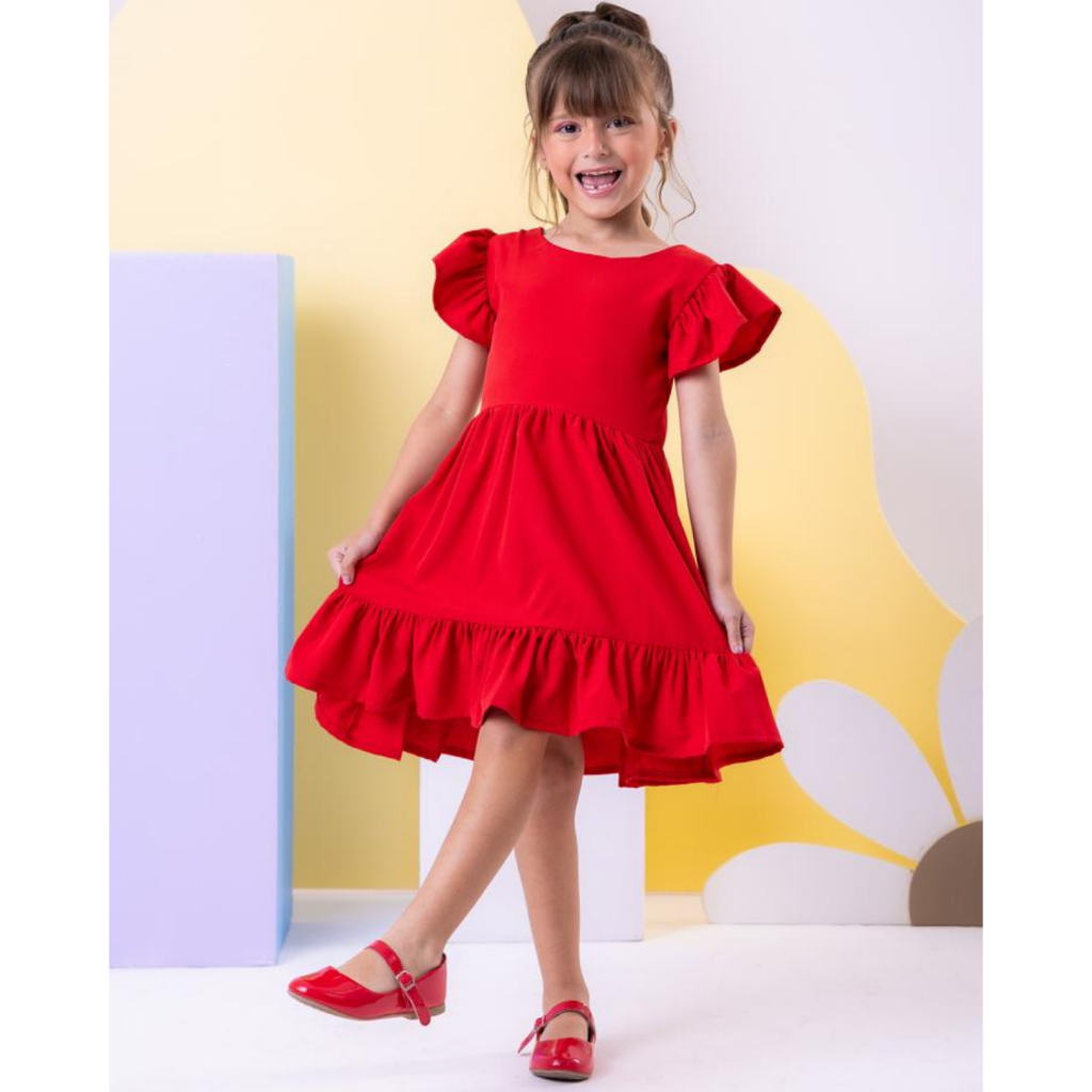 Vestido Infantil Menina casual liso dia a dia festa aniversario igreja tecido sedinha
