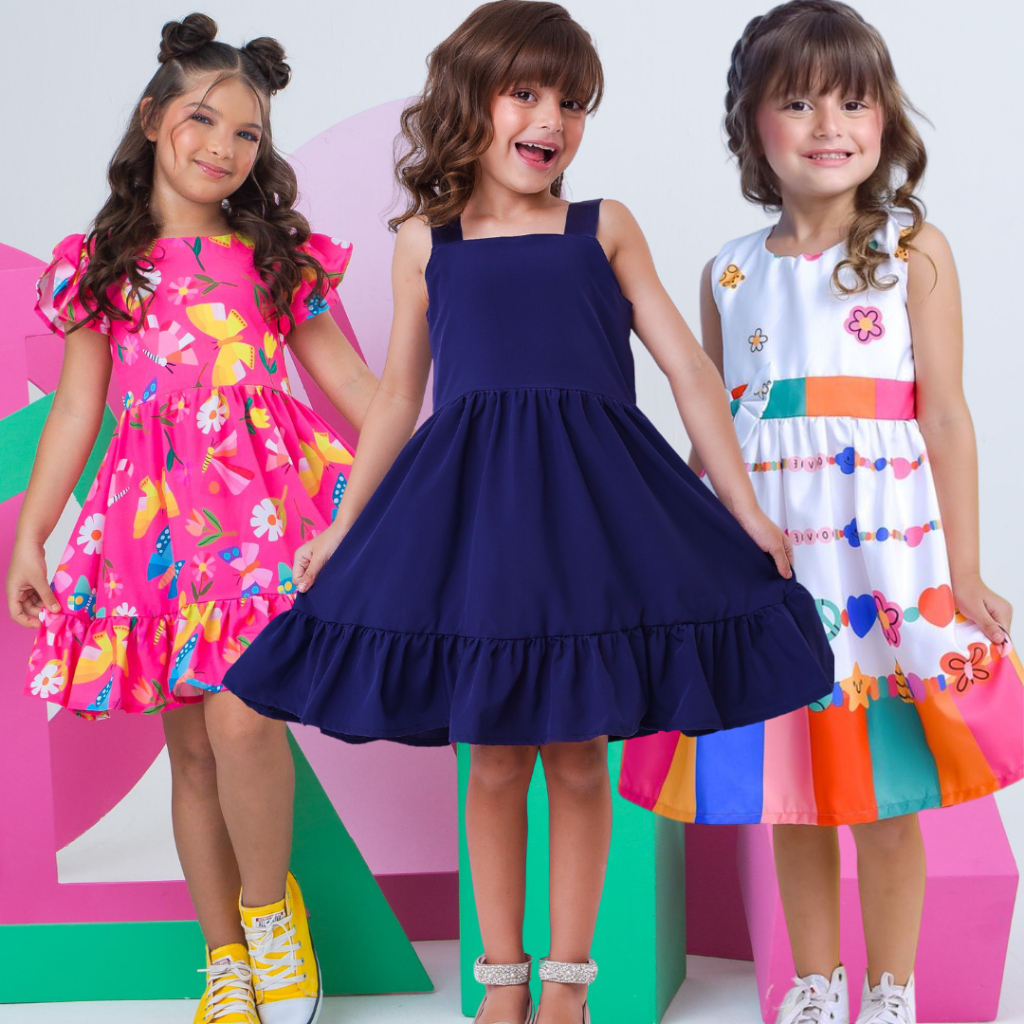 Kit 3 vestidos cores e modelos variados parque igreja aniversario dia a dia