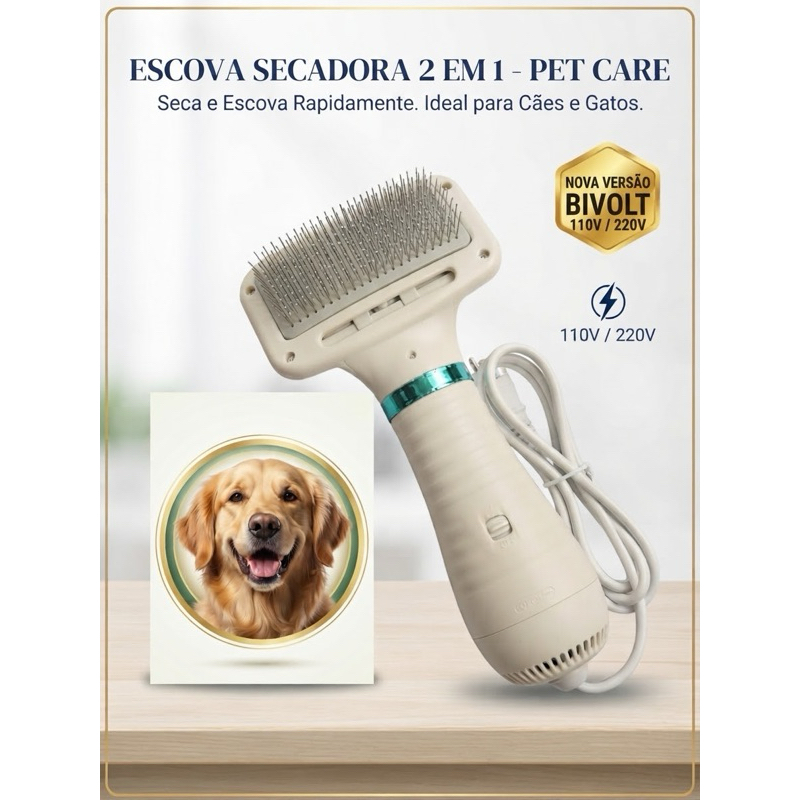 Escova Secadora E Soprador Pet 2 Em 1 Para Cães E Gatos Cabelo Pelo