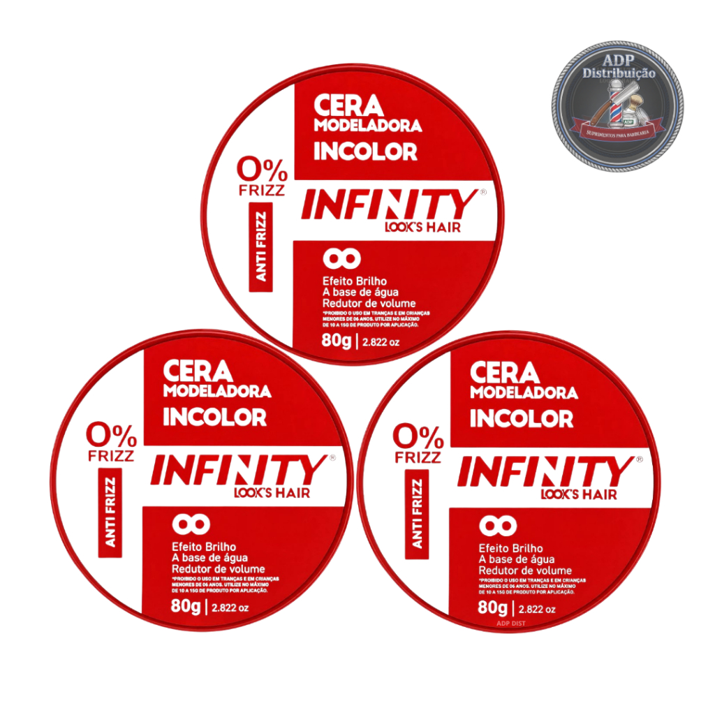 Cera modeladora Incolor 80g Vermelha Infinity Alta Fixação Anti Frizz Para Cabelo kit com 3 unidades