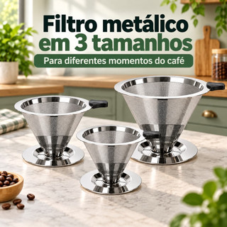 Filtro Coador de Café de Borra, Reutilizável em Aço Inoxidável, Ideal para Preparar Café de Coador em Casa